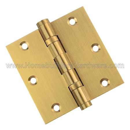 Embassy 3-1/2 x 3-1/2 Solid Brass Ball Bearing Hinge, Satin Brass Finish with Flat Tips 3535BBUS4F-1